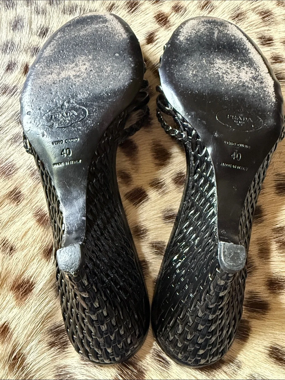 Prada Vernice Glamour Nero Wedge Sandal